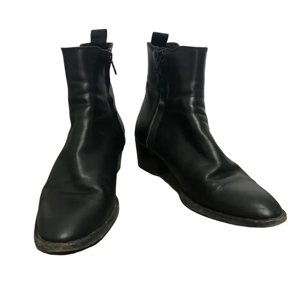 More Than Yesterday Women's Black Leather Heeled Bootie SIZE 37 / US 6.5